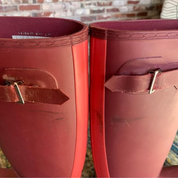 Hunter Rainboots | Burgundy w/ Pink Stripe | Size 9 - Picture 4 of 4
